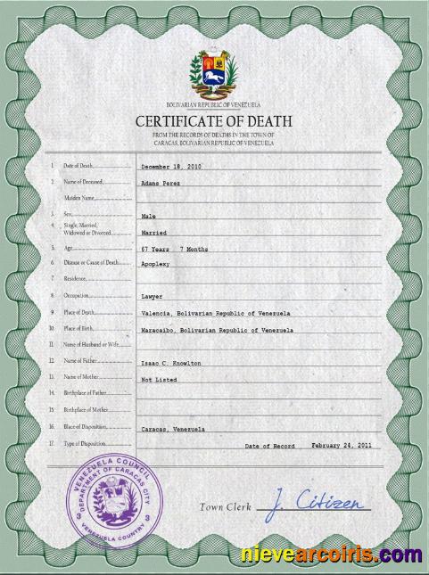 Venezuela vital record death certificate